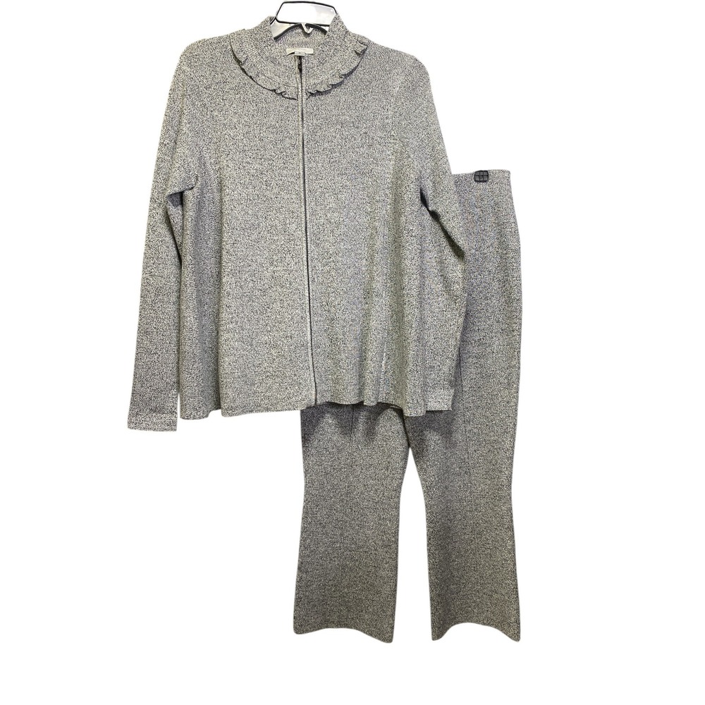 Per Se by Carlisle Women's Knit 2 Piece Pant Suit Set Small S Gray